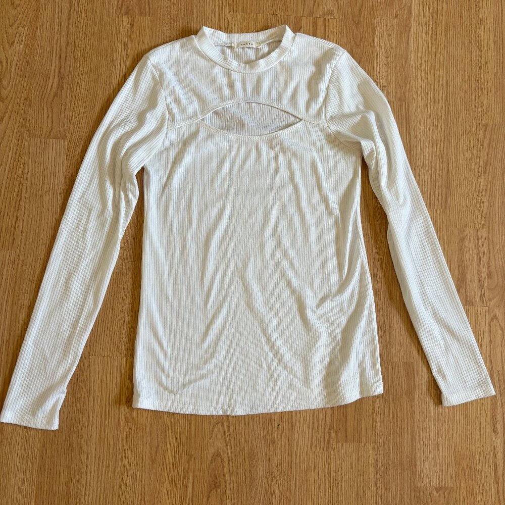 Entro Cream Ribbed Cut Out Long Sleeve Top